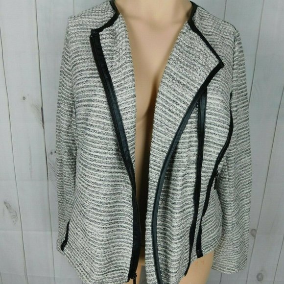 NWT - Lane Bryant Black White Silver Knit Boucle Asymmetric Zip Moto Jacket - 14 - Picture 3 of 7